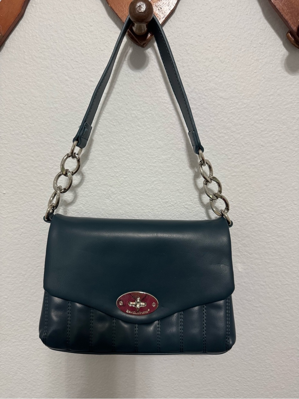 Women's David Jones Dark Teal Shoulder Bag with Chain Accent